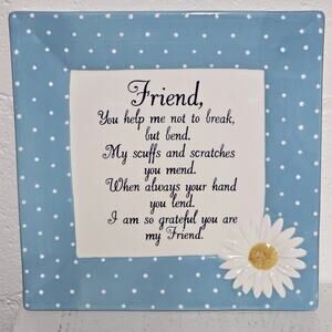 Vintage Ceramic Plate "Friend" 11" x 11" Square Hand Painted Gift Polka Dot